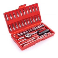 Klucze Nasadowe 46-elementowy Zestaw w Praktycznym Etui Grzechotka