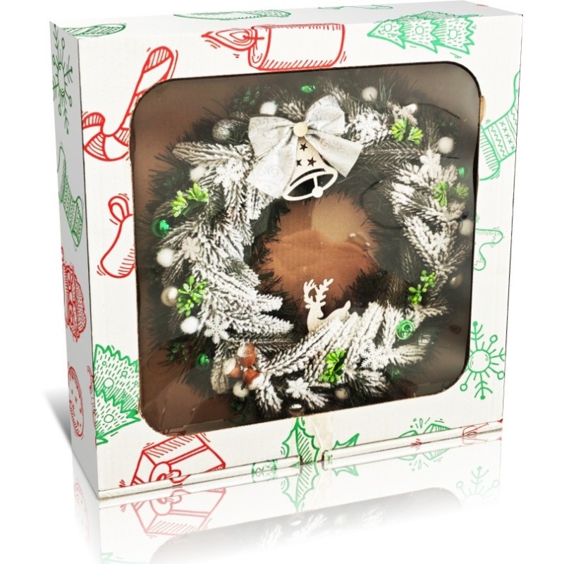 Świąteczny Wieniec Stroik Na Drzwi Bombki Sztuczny Śnieg 43 Cm