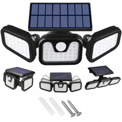 Zewnętrzna Solarna Lampa LED z Czujnikiem Ruchu i Zmierzchu, IP65, 3 Tryby Świecenia 3 Moduły