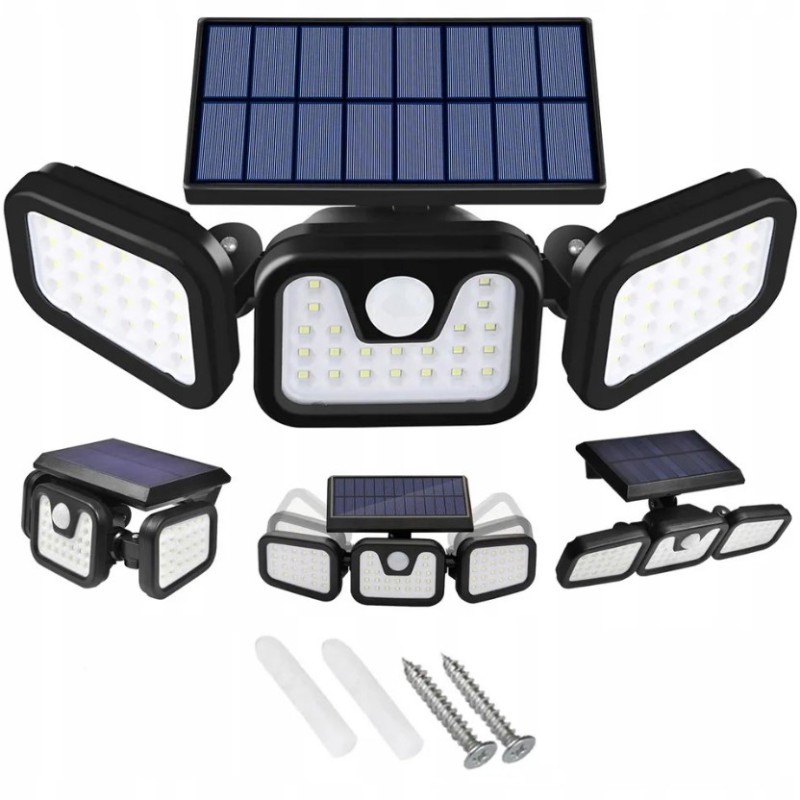 Zewnętrzna Solarna Lampa LED z Czujnikiem Ruchu i Zmierzchu, IP65, 3 Tryby Świecenia 3 Moduły