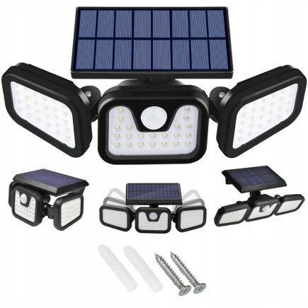 Zewnętrzna Solarna Lampa LED z Czujnikiem Ruchu i Zmierzchu, IP65, 3 Tryby Świecenia 3 Moduły