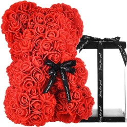 Miś Na Walentynki Na Dzień Mamy Płatki Róż 25cm z Opakowaniem Prezent