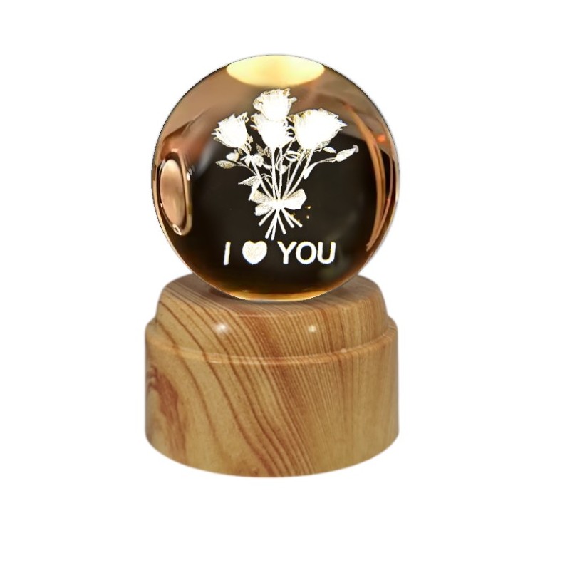 Szklana Kula LED Na Walentynki Róża z Napisem "I Love You"