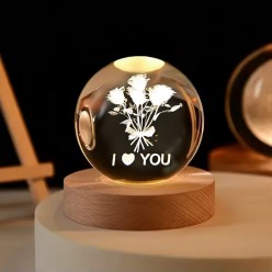 Szklana Kula LED Na Walentynki Róża z Napisem "I Love You"
