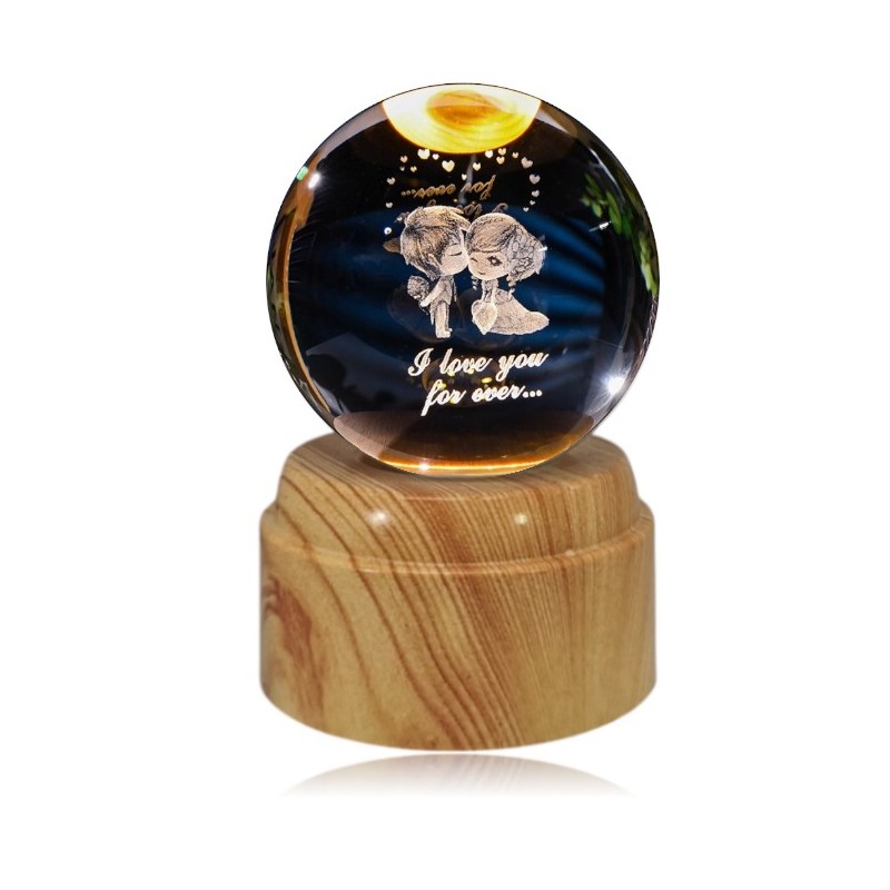 Szklana Kula LED Na Walentynki Zakochana Para z Napisem "I Love You for ever"