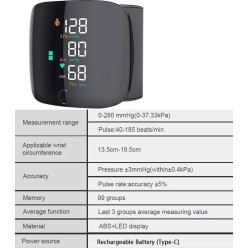 Nadgarstkowy Ciśnieniomierz Bezprzewodowy Duże Cyfry LCD USB
