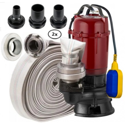 Pompa Szamba Do Brudnej Wody z Pływakiem Zestaw z Wężem 20 metrów i 4 końcówki 3750 Wat