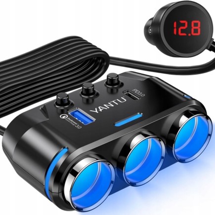 Samochodowa Ładowarka Do Telefonu z Rozdzielaczem i Woltomierzem 12/24V