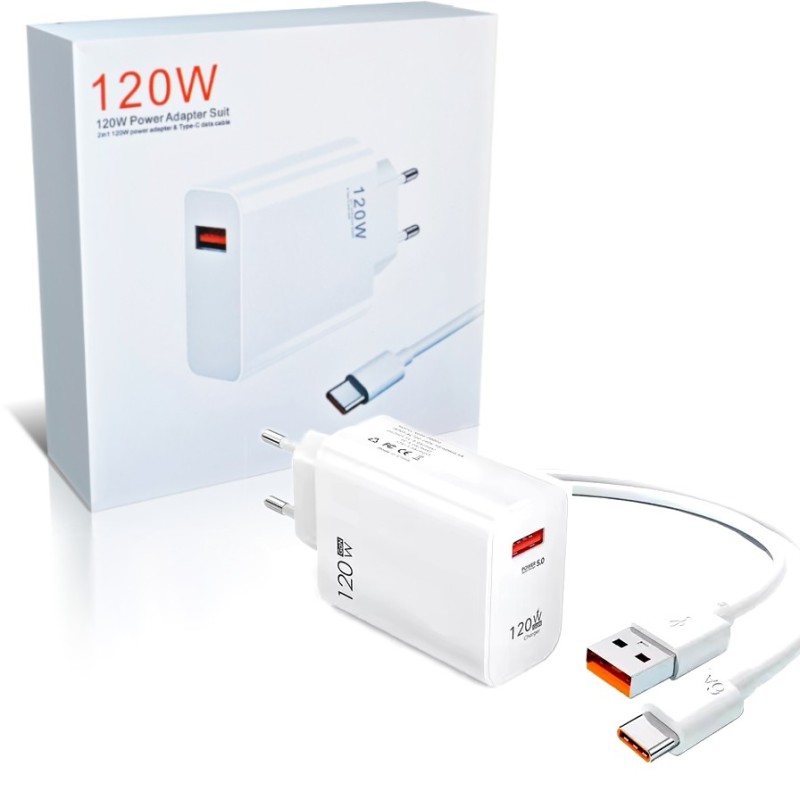 Zestaw Ładowarka do telefonów Xiaomi 120W 6A USB z Przewodem