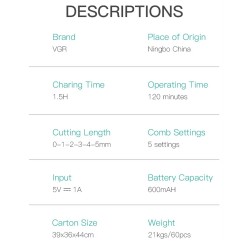 Maszynka VGR Trymer do Strzyżenia Włosów Brody Ciała 5 Nakładek