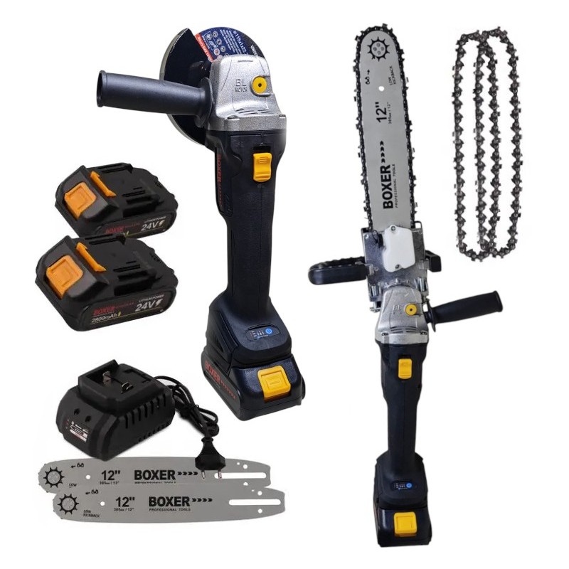 2w1 Akumulatorowa Piła Łańcuchowa 12" oraz Szlifierka Kątowa Bezprzewodowa 24V