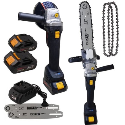 2w1 Akumulatorowa Piła Łańcuchowa 12" oraz Szlifierka Kątowa Bezprzewodowa 24V