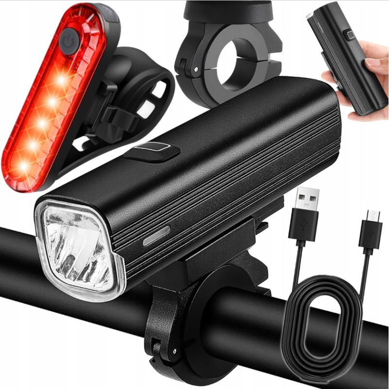 Zestaw Lampka Rowerowa Przód Tył Światła Rowerowe USB 1000 Lumenów