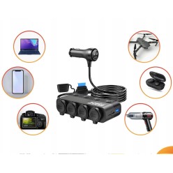 Rozdzielasz Samochodowy 12/24V Ładowarka 3xUSB Gniazdo Zapalniczki