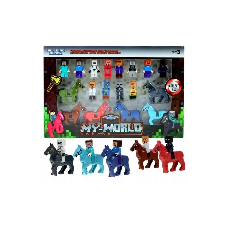 Zestaw Mini Figurki i Konie Do Minecraf 12 Postaci 6 Koni