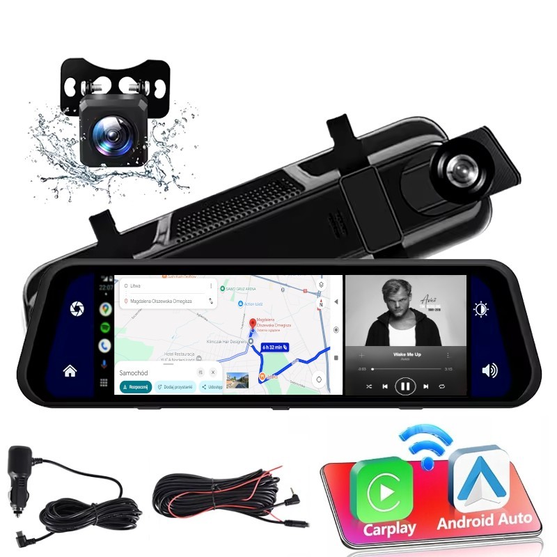Lusterko Wsteczne Rejestrator Samochodowy 2x Kamera Carplay AndroidAuto
