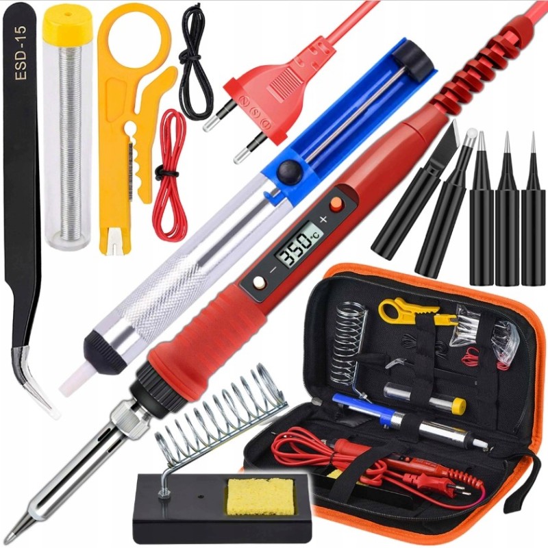 Zestaw Lutowniczy Lutownica Kolbowa 80W z LCD Odsysacz Groty Cyna