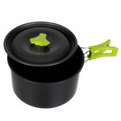 Zestaw Naczyń Turystycznych Garnek Patelnia Czajnik Kubki Sztućce Kuchenka Gazowa Kartusze