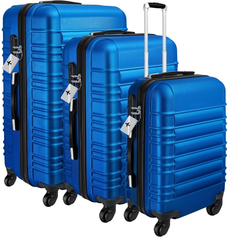 Zestaw 3 Walizek Podróżnych Niebieskie Walizki Podróżne z Szyfrem