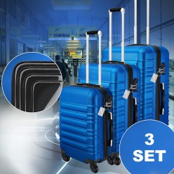 Zestaw 3 Walizek Podróżnych Niebieskie Walizki Podróżne z Szyfrem