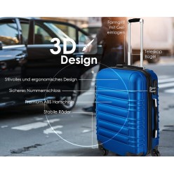 Zestaw 3 Walizek Podróżnych Niebieskie Walizki Podróżne z Szyfrem