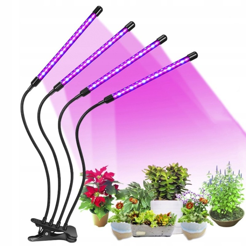 Lampa Do Uprawy Wzrostu Roślin 4 Głowice Świetlne 36W USB Timer