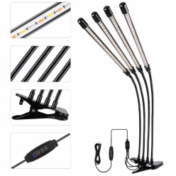 Lampa Do Uprawy Wzrostu Roślin 4 Głowice Świetlne 36W USB Timer