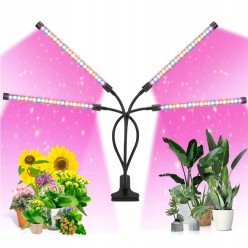 Lampa Do Uprawy Wzrostu Roślin 4 Głowice Świetlne 36W USB Timer