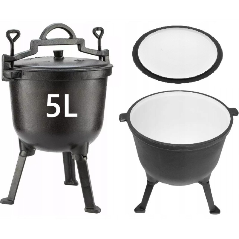 Żeliwny Kociołek Myśliwski 5 Litrów Garnek Emaliowany Wewnątrz