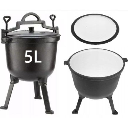 Żeliwny Kociołek Myśliwski 5 Litrów Garnek Emaliowany Wewnątrz