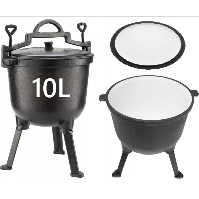 Żeliwny Kociołek Myśliwski 10 Litrów Garnek Emaliowany Wewnątrz