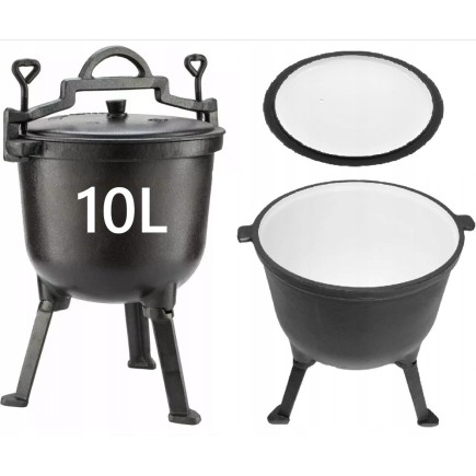 Żeliwny Kociołek Myśliwski 10 Litrów Garnek Emaliowany Wewnątrz