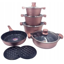 ZESTAW GARNKÓW BRYTFANNY CERAMICZNE Różowe Garnki INDUKCJA EDEL HOFF