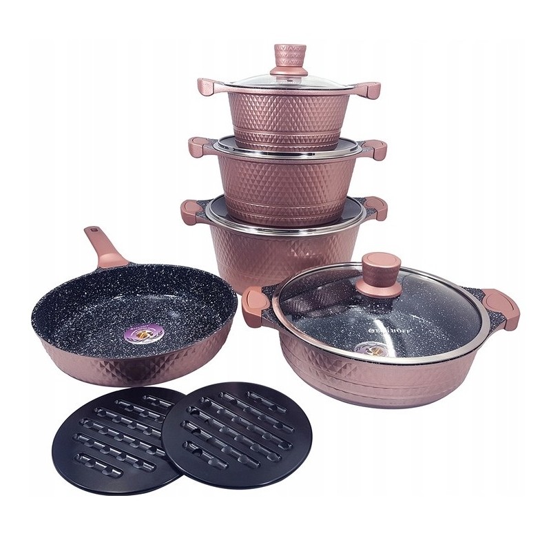 ZESTAW GARNKÓW BRYTFANNY CERAMICZNE Różowe Garnki INDUKCJA EDEL HOFF