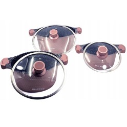 ZESTAW GARNKÓW BRYTFANNY CERAMICZNE Różowe Garnki INDUKCJA EDEL HOFF