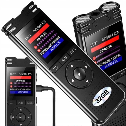 Dyktafon Profesjonalny Aktywacja Głosem Jakość 1536Kbps 32GB