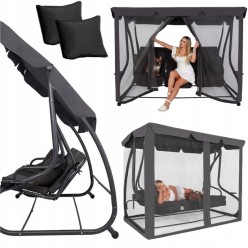 Huśtawka Ogrodowa z Moskitierą i Poduszkami Rozkładania 210x100