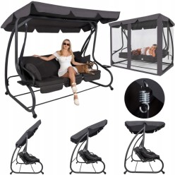Huśtawka Ogrodowa z Moskitierą i Poduszkami Rozkładania 210x100