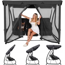 Huśtawka Ogrodowa z Moskitierą i Poduszkami Rozkładania 210x100