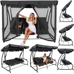 Huśtawka Ogrodowa z Moskitierą i Poduszkami Rozkładania 210x100