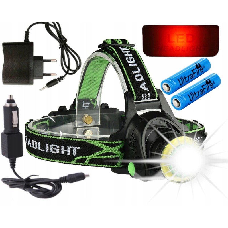 Latarka Czołowa ZOOM LED 2x Ogniwa 18650 Lampka Rowerowa