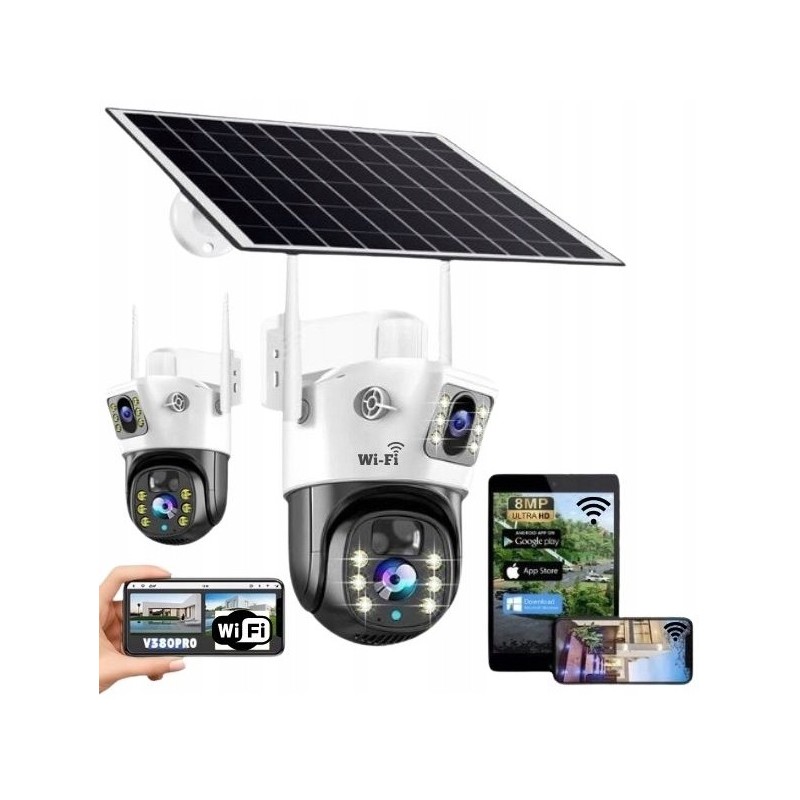 Zewnętrzny Monitoring 4G LTE Solarna 2x Kamera 360° z Funkcją Alarmu