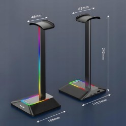Stojak Uchwyt Na Słuchawki Podświetlany RGB z Ładowarką i USB