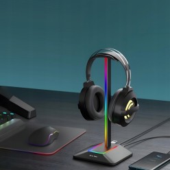 Stojak Uchwyt Na Słuchawki Podświetlany RGB z Ładowarką i USB