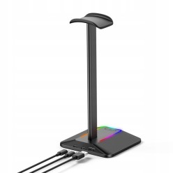 Stojak Uchwyt Na Słuchawki Podświetlany RGB z Ładowarką i USB