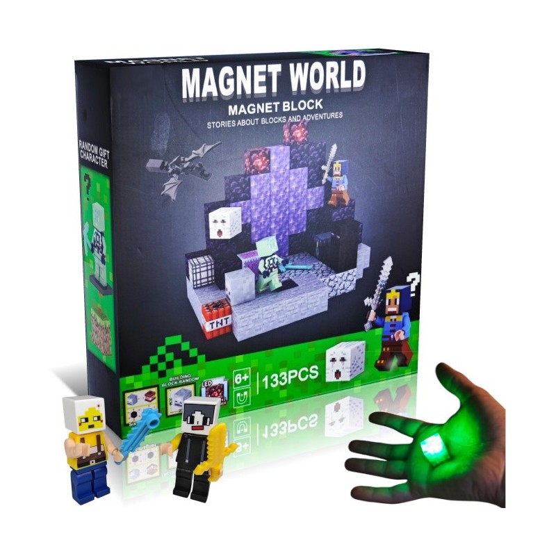 Magnet World Kreatywny Zestaw Klocków 133 el. z LED Figurki Smok Minecraft
