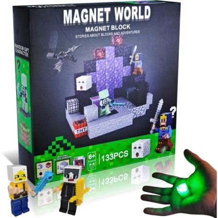 Magnet World Kreatywny Zestaw Klocków 133 el. z LED Figurki Smok Minecraft