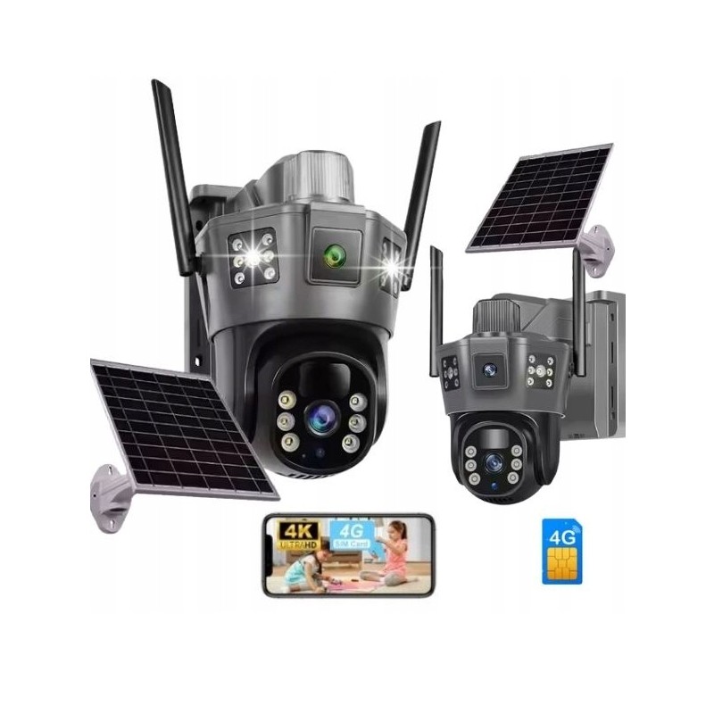 Podwójna Kamera Solarna GSM LTE SIM 4G Zewnętrzna Obrotowa