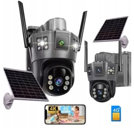 Podwójna Kamera Solarna GSM LTE SIM 4G Zewnętrzna Obrotowa