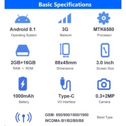 Ultra Mini Smartphone XS15 Android 8,1 Ekran 3 Cale